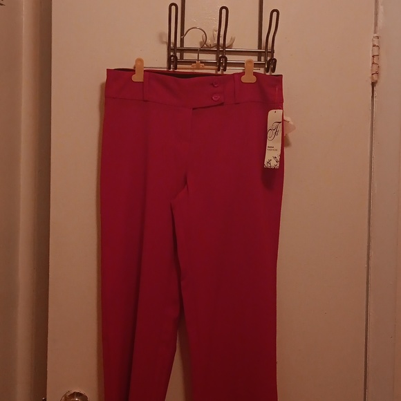 WOMENS RED MID WAIST SLACKS - Picture 2 of 5